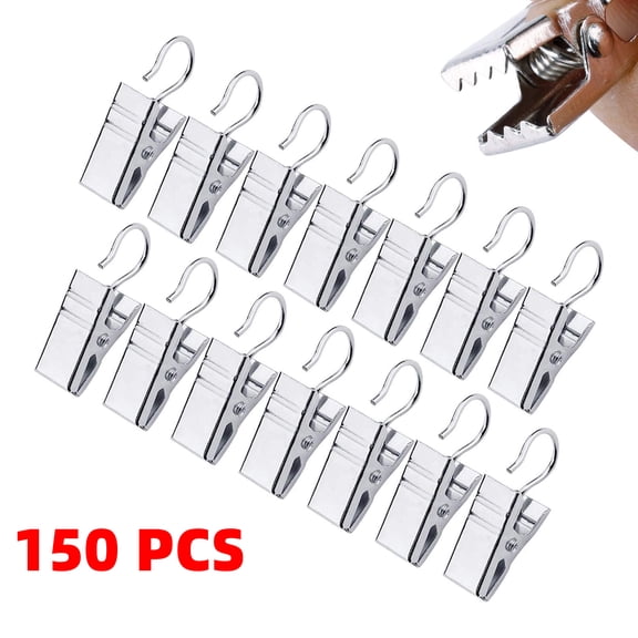 Heavy Duty 150PCS Curtain Clips with Hooks, Rustproof Stainless Steel Drapery Hooks, Multipurpose Metal Clip Hooks for Curtains, Hanging Photos, Fairy Lights, Home Office & Art Display