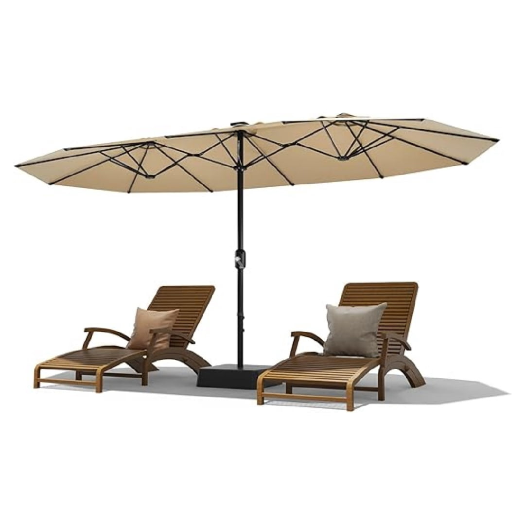 Heavy Duty 15FT Patio Umbrella with Weighted Base - Double-Sided Sun Shade for Outdoor Dining, Poolside, Backyard (Crank Handle, UV Blocking Fits 2-8 People)