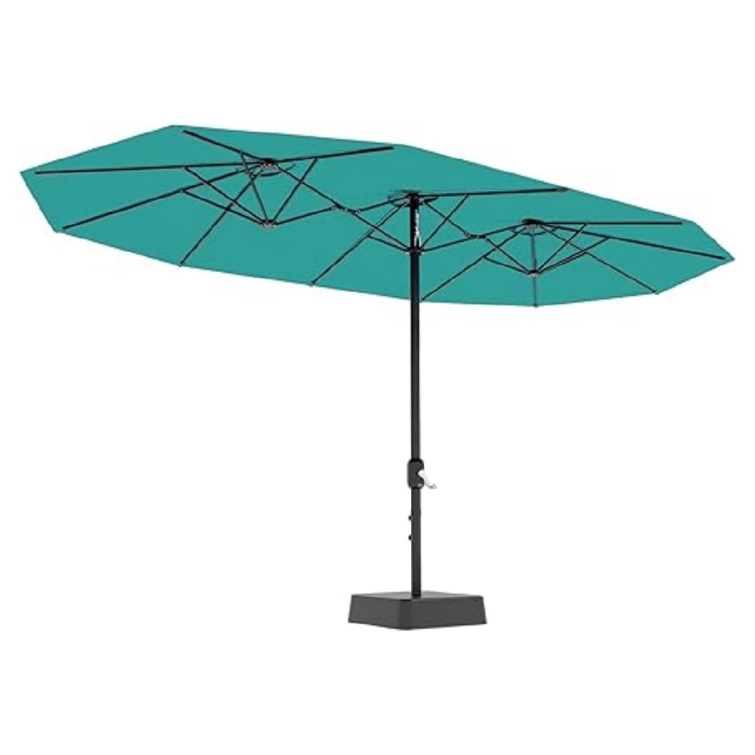 Heavy Duty 15FT Patio Umbrella with Weighted Base - Double-Sided Sun Shade for Outdoor Dining, Poolside, Backyard (Crank Handle, UV Blocking Fits 2-8 People)