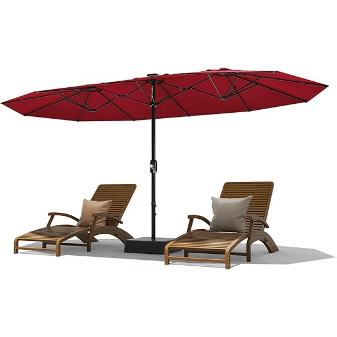 Heavy Duty 15FT Patio Umbrella with Weighted Base - Double-Sided Sun Shade for Outdoor Dining, Poolside, Backyard (Crank Handle, UV Blocking Fits 2-8 People)