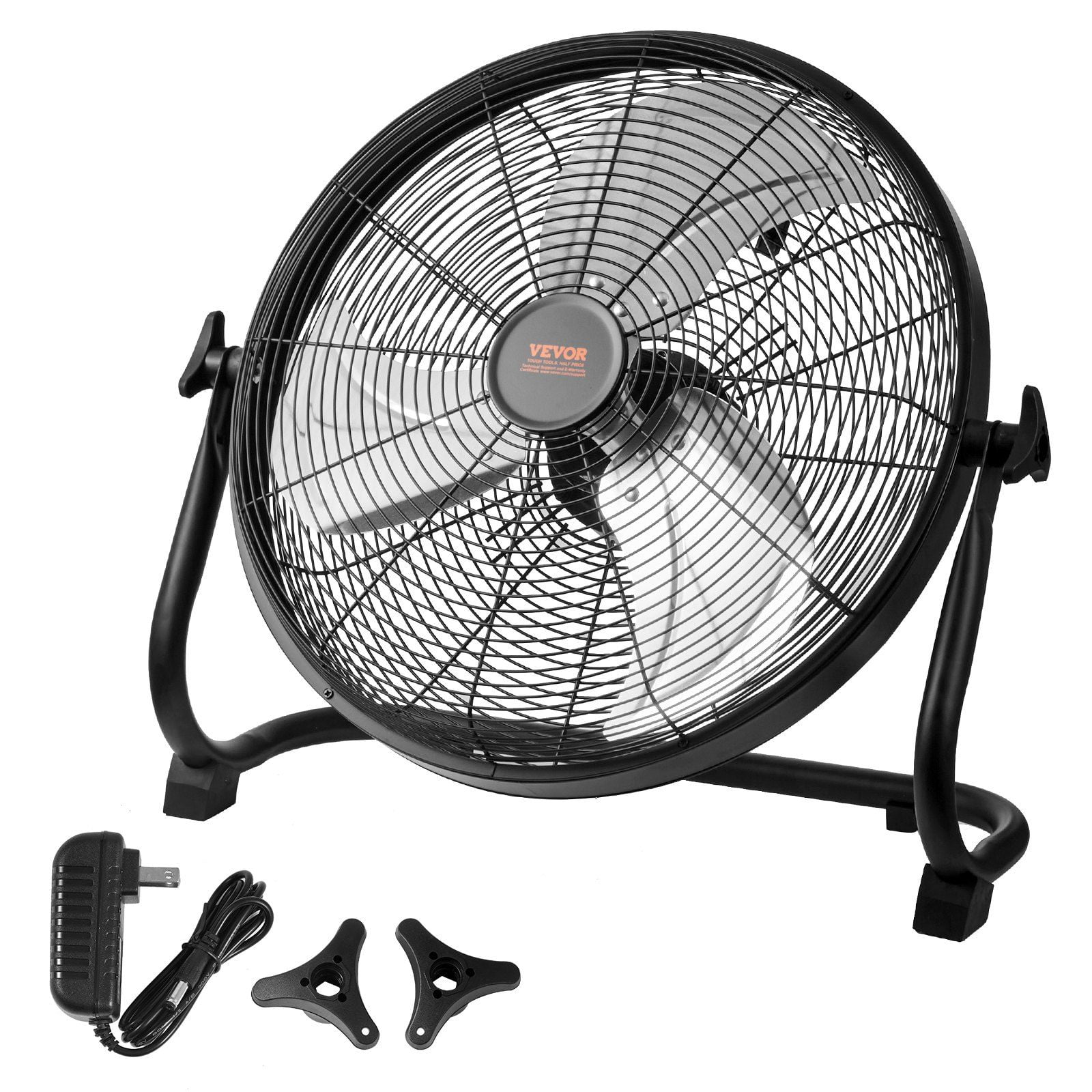 Heavy Duty 16 in Cordless Floor Fan, 360 Degree Adjustable Quiet Personal Fan with Stepless Speed Regulation, Metal Base for Home Office or Industrial Spaces