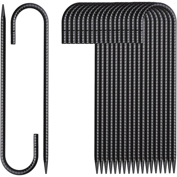 Heavy-Duty 16-Inch Galvanized Steel Ground Stakes with Chisel Point and J-Hook, Black Coated, 20-Pack