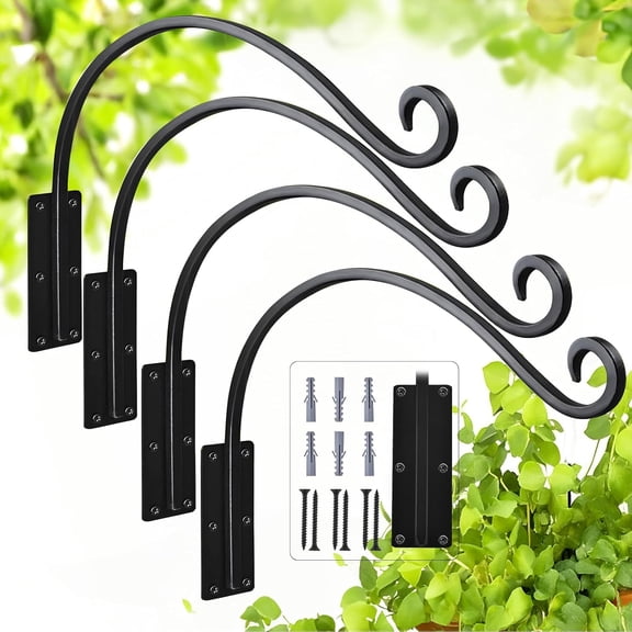Heavy Duty 16 Inch Plant Hangers Bracket Outdoor, 60lbs Weight Capacity-4 Pack Metal Wall Hooks for Hanging Plants, Bird Feeder, Wind Chime, Wall Decor, Plant Hanger Hooks for Hanging Flower Baskets