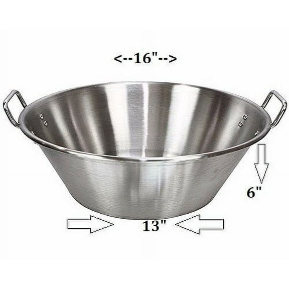 Cazo Para Carnitas 16" Stainless Steel Heavy Duty Acero Inoxidable Wok comal Fry Mexican Style