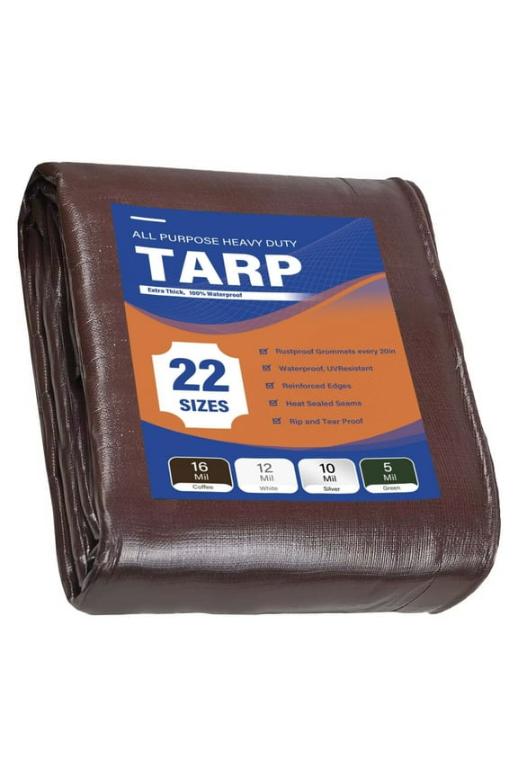 Heavy Duty 16mil Waterproof Tarp Tarpaulin Canopy Tent Poly Tarp Cover 22 Sizes Thick UV Resistant Rip and Tear Proof