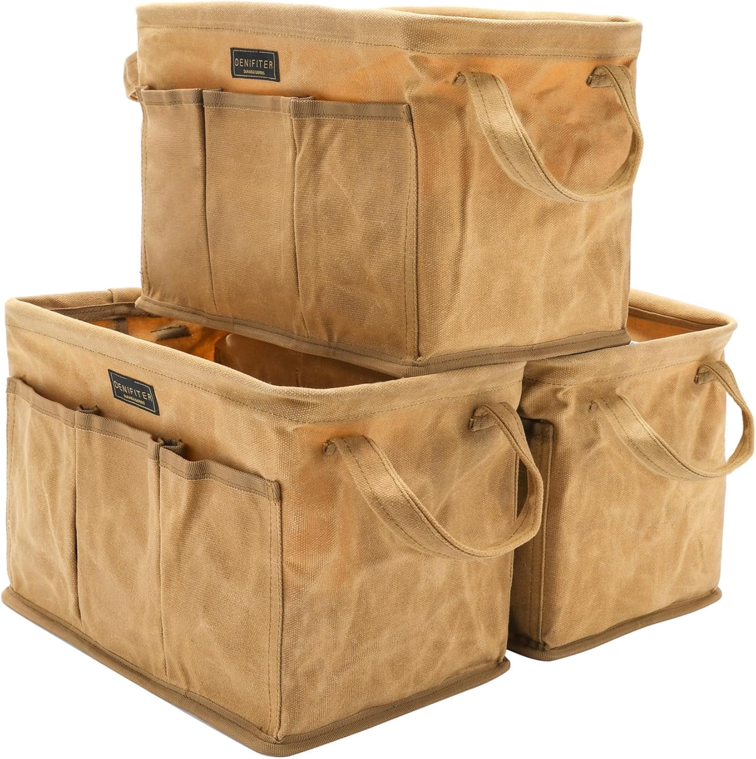 Heavy Duty 16oz Waxed Canvas Tool Bag, Rectangle Foldable Open Top Tool ...