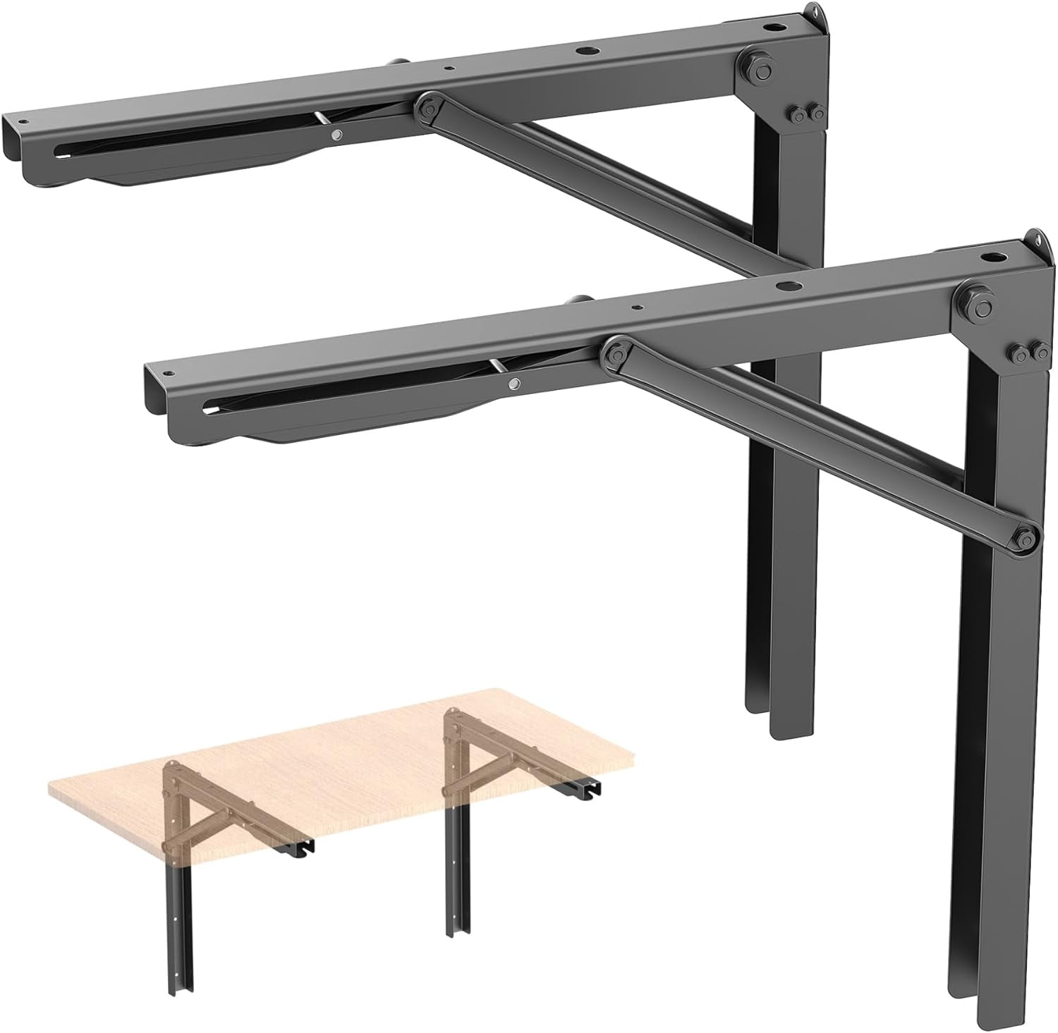 Heavy Duty 18" Folding Shelf Brackets, Wall-Mounted Collapsible Brackets for Workbench/Table, 550 lbs Capacity, Space-Saving Hinges for Garage, Kitchen, Laundry(No Board)
