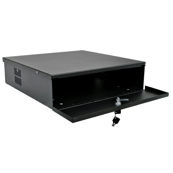 Heavy Duty 18" x 18" x 5" DVR Security Lock Box 16 Gauge with Exhaust Fan for CCTV Security Systems - Black