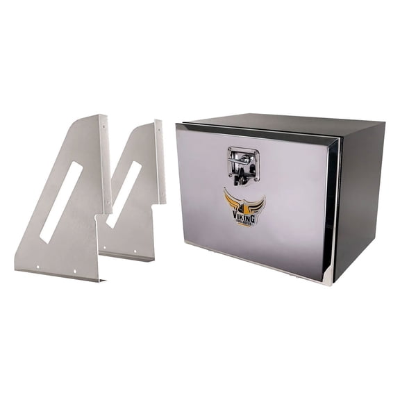 Heavy Duty 18"x18"x24" Steel Underbody Trailer Tool Box with Mounting Brackets – Mirror Finish Barndoor Style Single Door & T-Handle Lock – Weld-On Bracket Mounting Kit