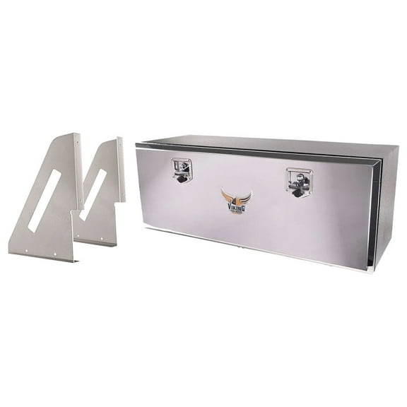 Heavy Duty 18"x18"x48" Steel Underbody Trailer Tool Box with Mounting Brackets – Mirror Finish Barndoor Style Single Door & T-Handle Lock – Weld-On Bracket Mounting Kit
