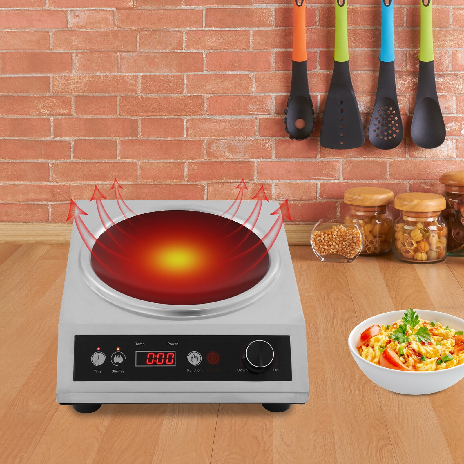 Heavy‑Duty 1800W Concave Surface Induction Cooktop – Portable Countertop Burner with 10 Power & Temp Levels, 1–24h Timer, Rapid Stir‑Fry Mode, Smart Safety Protection for RV, Small Kitchen & Dorm
