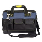 Heavy Duty 19 Inch Tool Bag   Large Wide Mouth Waterproof Oxford Tool Tote with Plastic Molded Base   Adjustable Shoulder Strap   Ideal for Mechanics, Contractors, Electricians   Blue