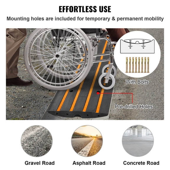 Heavy Duty 2.6" Rubber Curb Ramp 2-Pack, 15T Load - Low Profile Driveway & Sidewalk Ramp for Wheelchair Access