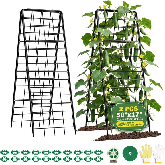 Heavy Duty 2 Pack 50"x17" Adjustable A-Frame Trellis for Climbing Plants Outdoor, Metal Rust-Proof Garden Trellis, Dense Grid Climbing Frame Trellis for Raised Beds, Cucumber, Tomatoes Outdoor