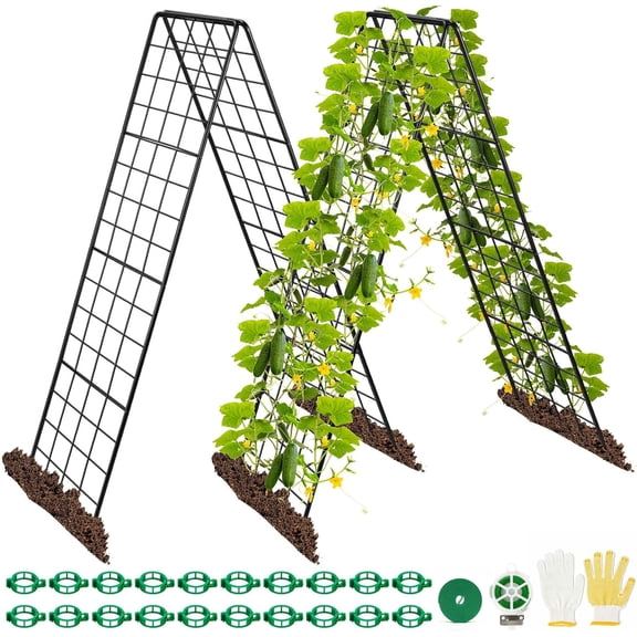 Heavy Duty 2 Pack 50"x17" Adjustable A-Frame Trellis for Climbing Plants Outdoor, Metal Rust-Proof Garden Trellis, Dense Grid Climbing Frame Trellis for Raised Beds, Cucumber, Tomatoes Outdoor