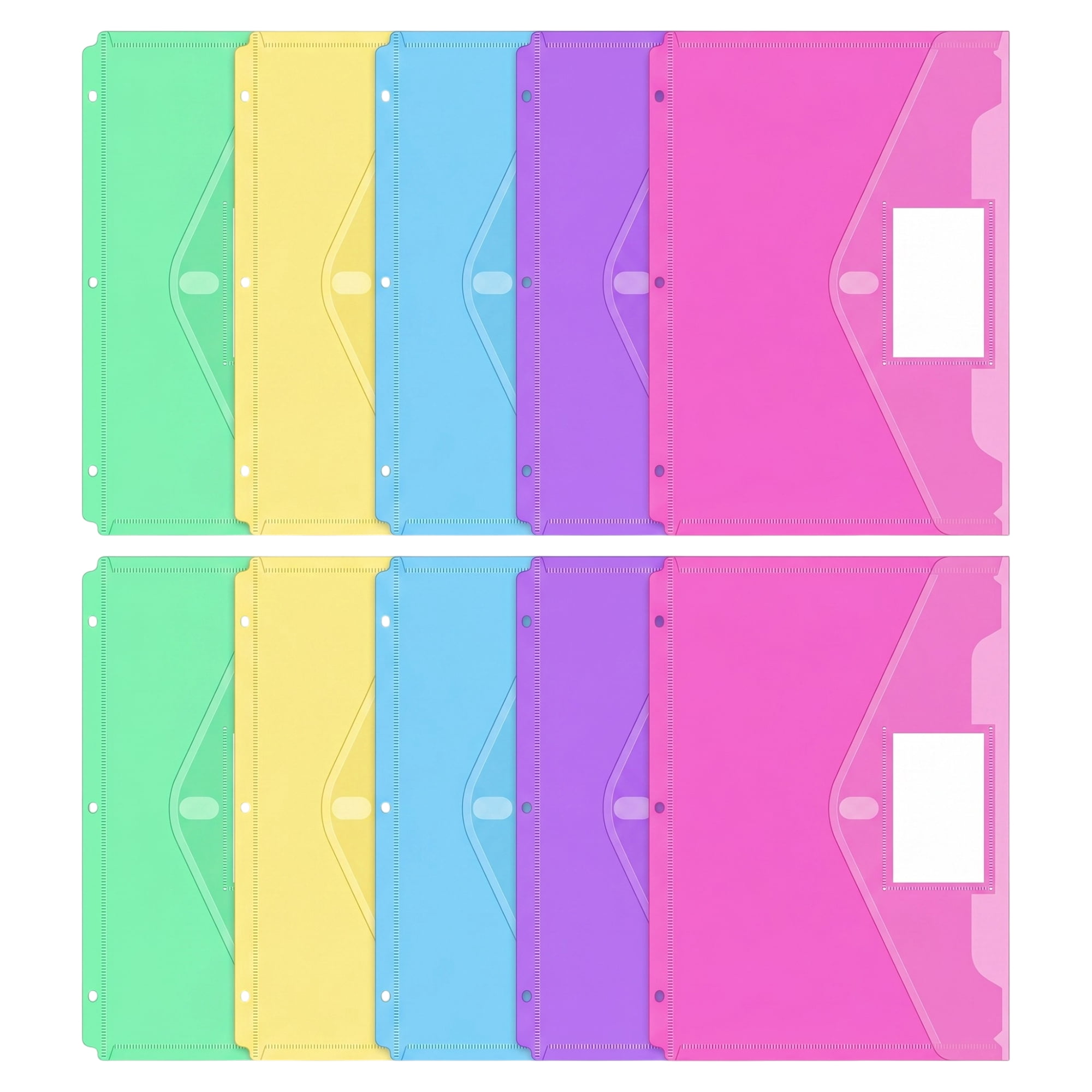 10Pack Heavy Duty 2 Pocket Plastic Folders with Clear Front Pocket, 3 Hole Punch, Assorted Colors