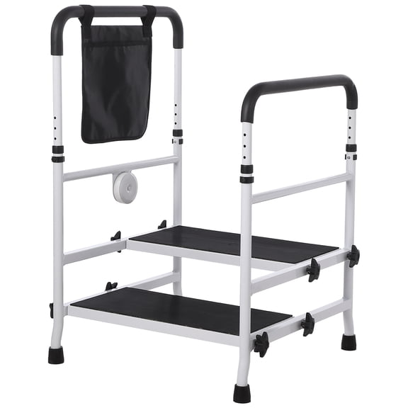 Heavy Duty 2-Step Adjustable Steel Step Stool – Dual Handles, Non-Slip Platform, 450 lbs (200kg) Capacity, Perfect for Adults & Seniors, Bedside, Bathroom, Kitchen – Double Armrest Double Layer 606H
