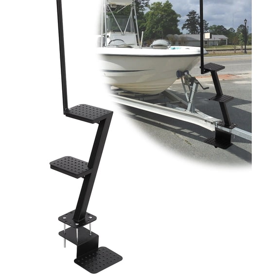 Heavy-Duty 2-Step Boat Trailer Ladder with Handle – Non-Slip Surface, Global Fit, 400 lbs Capacity, Safe Marine Access, Ideal for Bass & Pontoon Boats – 2nd Order