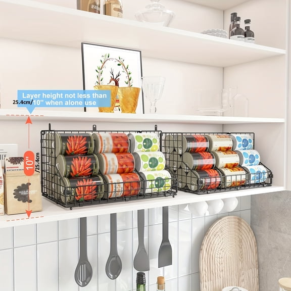 Heavy-Duty 2-Tier Metal Can Rack Organizer with Dispenser, Adjustable Shelves & Dividers, Stackable for Pantry Cabinet - Soda Pop Beverage Storage