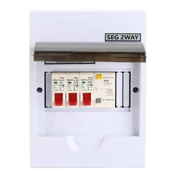 Heavy Duty 2 Way Circuit Breaker Fuse Box with 40A 30mA RCD and 2 MCB 6A 16A, Waterproof Electrical Panel for Garage, Residential Building and Outdoor Power Supply, 15x7.5x20cm / 5.9x3x7.9in
