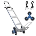 thumbnail image 1 of Heavy-Duty 2-in-1 Aluminum Stair Climbing Hand Truck – 600 lbs Capacity, Dual Handles, Extendable Base Plate, 6 Wheels, 2 Elastic Ropes – Versatile Trolley for Home, Warehouse, Shopping – Silver, 1 of 8