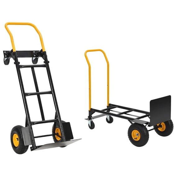 Heavy Duty 2-in-1 Convertible Hand Truck & Platform Dolly Cart – 800LB Capacity, 8" Non-Flat Wheels, Adjustable Handle