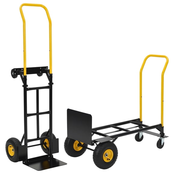 Heavy Duty 2-in-1 Hand Truck & Platform Cart, 400 LB Capacity, 4 Wheels for Warehouse Office Moving Industrial Garden Shopping Dolly| Black + Yellow