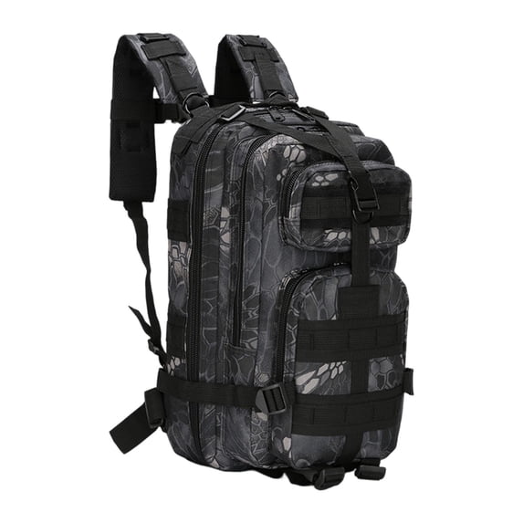 Heavy-Duty 20-25L Outdoor Hiking Backpack with Python Pattern Oxford Fabric for Camping Travel and Adventures, Black, 1 Pack