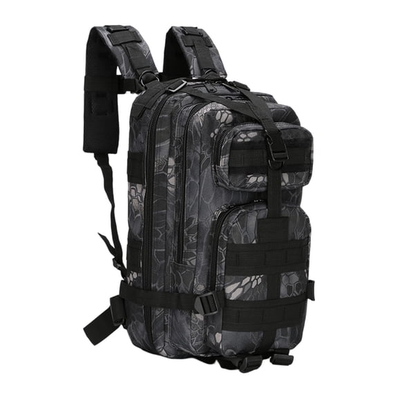 Heavy-Duty 20-25L Outdoor Hiking Backpack with Python Pattern Oxford Fabric for Camping Travel and Adventures, Black, 1 Pack