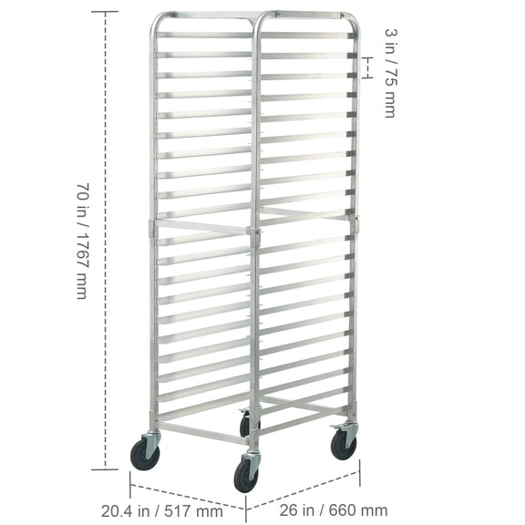 Heavy Duty 20-Tier Commercial Sheet Pan Rack with Locking Wheels,Aluminum Storage Cart for Full&Half Baking Pans,Kitchen Organizer for Restaurant,Bakery,and Home Use