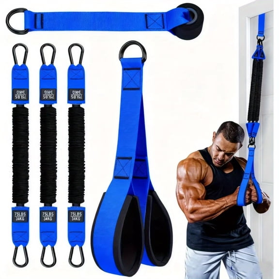 Heavy-Duty 225lbs Latex Resistance Bands Set with Door Anchor, Handles & Adjustable Bands for Gym, Lat Pull, Bicep Curl, Shoulder Workouts