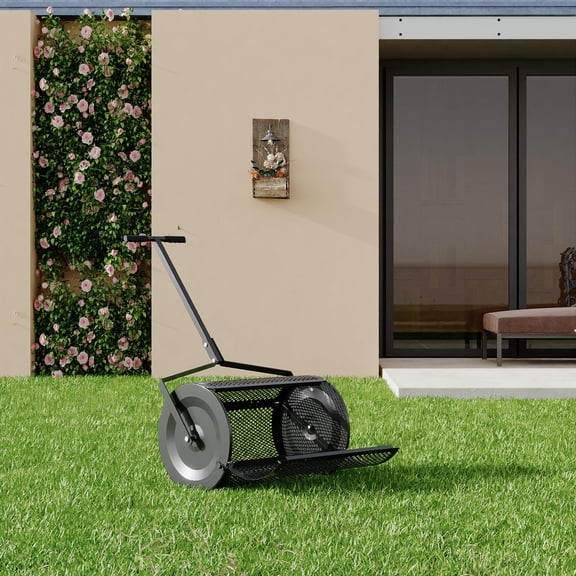 Heavy Duty 24-Inch Compost Spreader with Adjustable T-Handle, Durable Metal Mesh Roller, Rust-Resistant Lawn and Garden Fertilizer Applicator