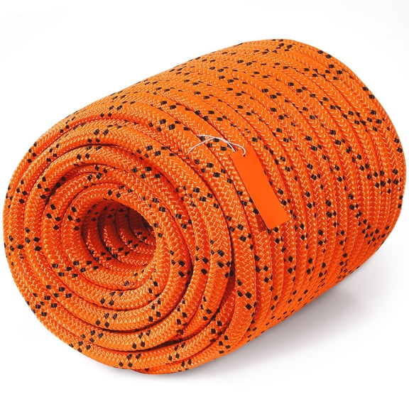 Heavy Duty 24 Strand Braided Rope 3/4 Inch x 220 Feet 12700 LB Strength for Arborist Rigging Rock Climbing Rescue Orange Black Outdoor Camping Rope