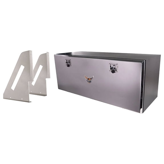 Heavy Duty 24"x24"x60" Steel Underbody Trailer Tool Box with Mounting Brackets Mirror Finish Barndoor Style Single Door & T-Handle Lock Weld-On Bracket Mounting Kit