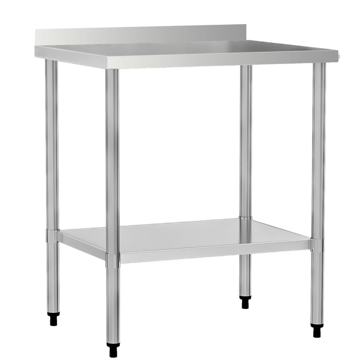 Heavy-Duty 24x30-Inch Commercial Stainless Steel Work Table with 4-Inch Backsplash and Undershelf, NSF-Certified Kitchen Prep Table, Silver