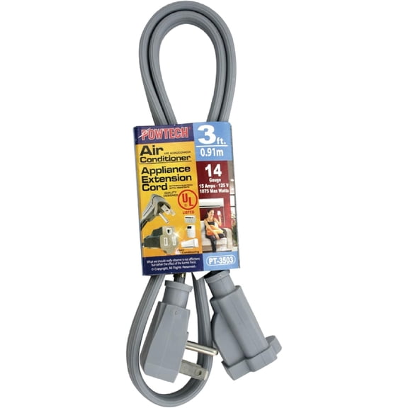 Heavy Duty 25 FT Air Conditioner and Major Appliance Extension Cord UL Listed 14 Gauge, 125V, 15 Amps, 1875 Watts Grounded 3-PRONGED Cord