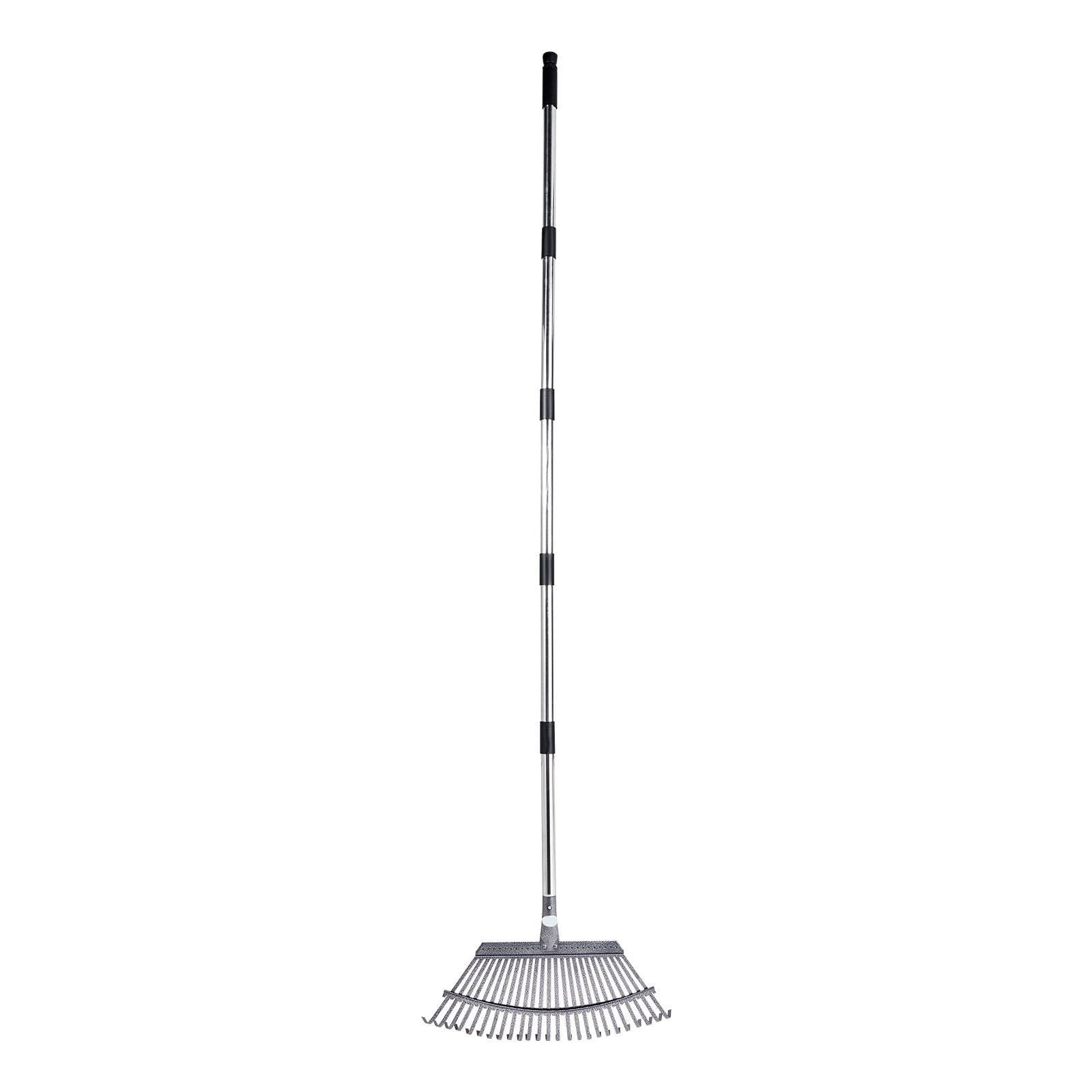 Heavy Duty 25-Tine Metal Leaf Rake, Adjustable 36.4-72.8 Inch Handle & 18.3 Inch Wide Head, Stainless Steel Garden Rake for Lawn, Yard, Grass, Camping – Efficient Small Leaves Tool