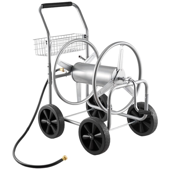 Heavy Duty 250 ft Hose Reel Cart with 4 Wheels Storage Basket for Garden Yard Lawn