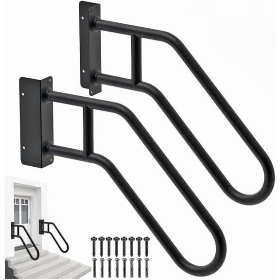 Heavy Duty 28" Handrails for Outdoor 1-3 Step, Non-Slip Door Jamb Corner Mount Stair Hand Railing Grab Bars, U-Shape Safety Handle for Garage, Porch, Garden (Left+Right Handed,Dia 1.3" Pipe)