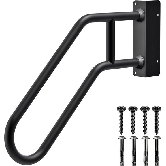 Heavy Duty 28" Handrails for Outdoor 1-3 Step, Non-Slip Door Jamb Corner Wall Mount Stair Hand Railing Grab Bars, U-Shape Safety Handle for Garage, Porch, Garden (Left Handed, Dia 1.3" Pipe)