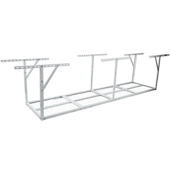 Heavy Duty 2x8FT Overhead Garage Storage Rack, Adjustable Ceiling Storage System for Garage Organization, 450lbs Capacity White Metal Shelf