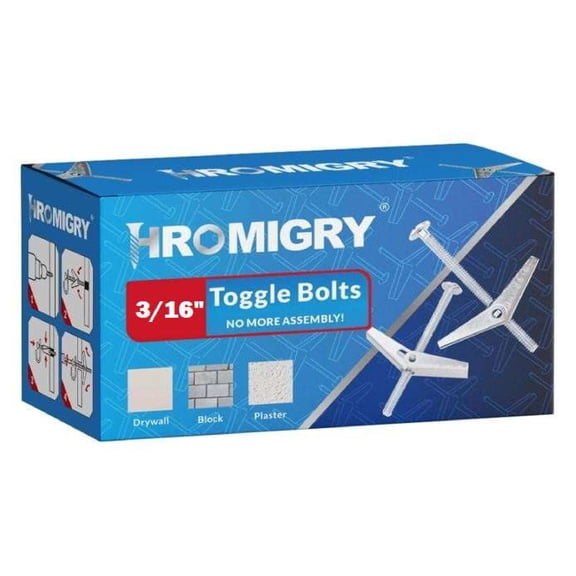 Heavy Duty 3/16" x 4" inch Toggle Bolts (36 PACK) Zinc Plated Wall Butterfly Screws Anchors for Drywall, Plaster, Concrete, Wallboard, Plywood Wood, Ceiling etc.