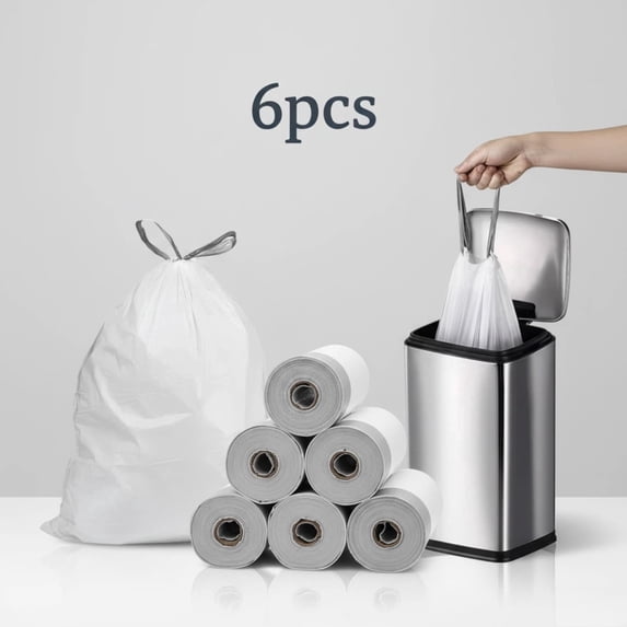 Heavy Duty 3-4 Gallon Drawstring Small Trash Bags, 6 Rolls White Unscented Garbage Can Liners, Leak Resistant Small Waste Bags For Bathroom Desktop Home Use