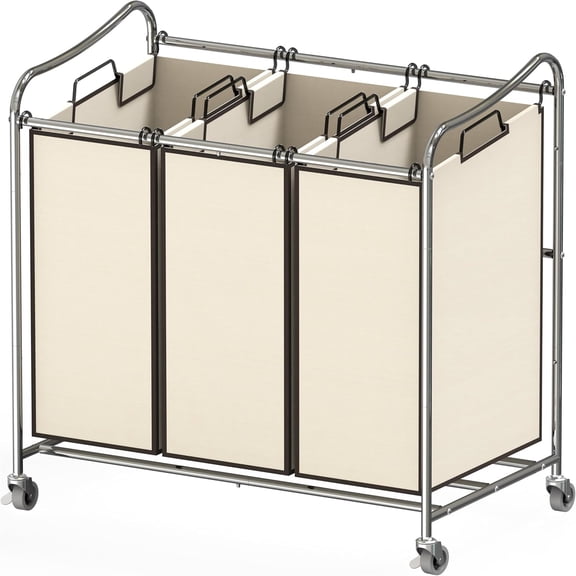 Heavy-Duty 3-Bag Laundry Sorter Cart, Chrome