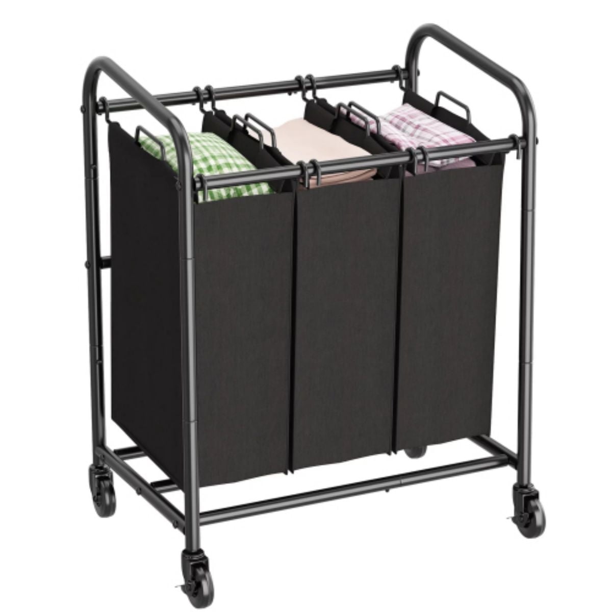 HeavyDuty 3Bag Laundry Sorter Cart with Handles and Locking Wheels