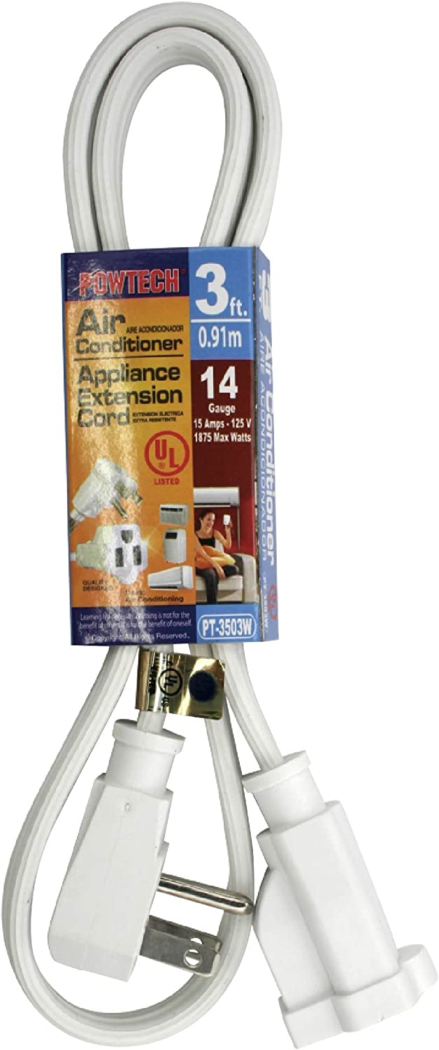 Heavy Duty 3 FT Air Conditioner And Major Appliance Extension Cord UL Listed 14 Gauge, 125V, 15