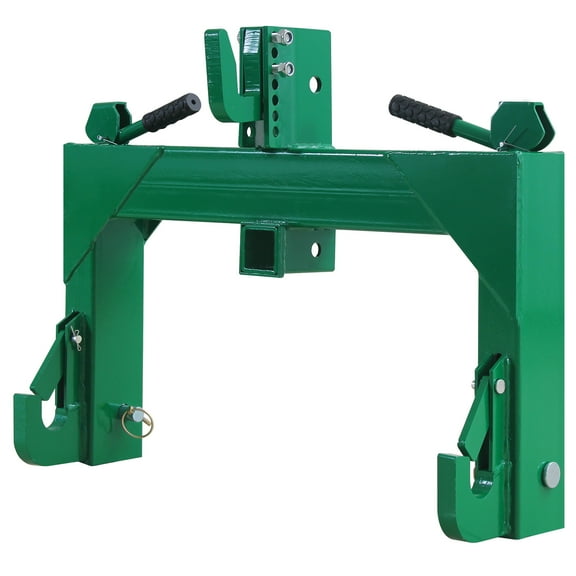 Heavy Duty 3-Point Quick Hitch Adapter for Category 1 & 2 Tractors, 3000lbs Capacity 5-Level Adjustable Bolt Dual Receiver Hitch, Three Point Tractor Attachments, Green