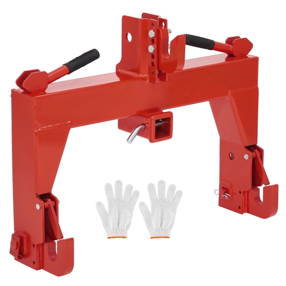 Heavy Duty 3-Point Quick Hitch Adapter for Category 1 & 2 Tractors 3000 lbs Capacity, 2" Receiver, 5-Level Adjustable Bolt, Reinforced Design Red