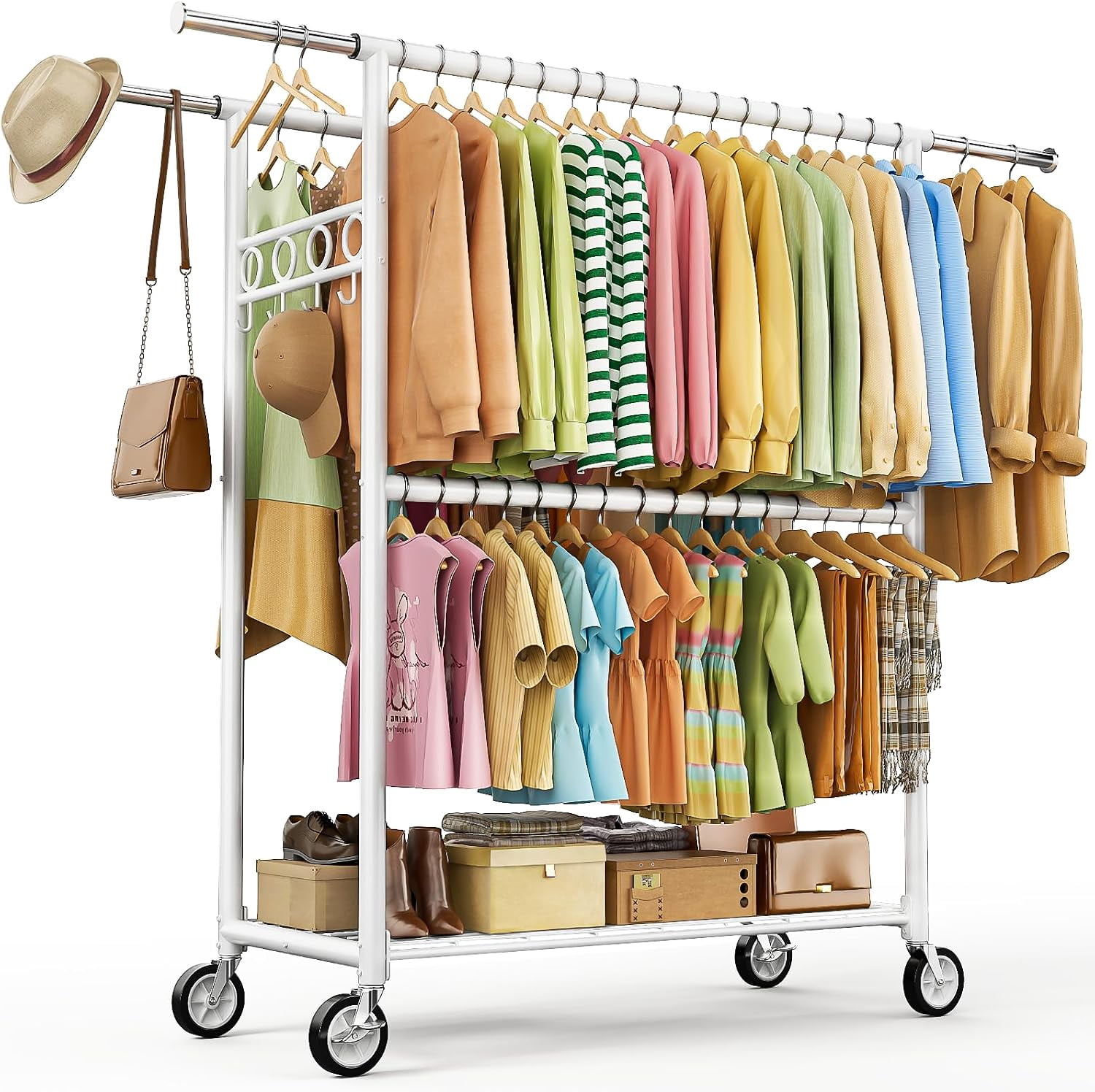 Heavy Duty 3 Rod Clothes Rack, Adjustable Rolling Garment Clothing ...