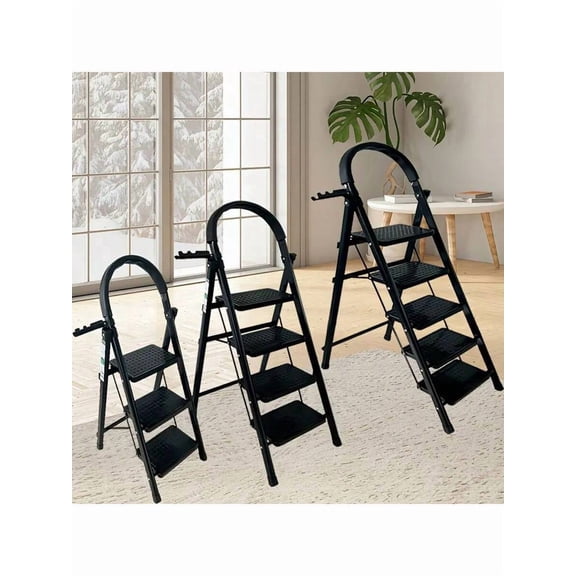 Heavy-Duty 3-Step, 4-Step, or 5-Step Folding Ladder with 500lb Capacity, Lightweight and Portable Collapsible Step Stool for Kitchen, Garage, and Home Use
